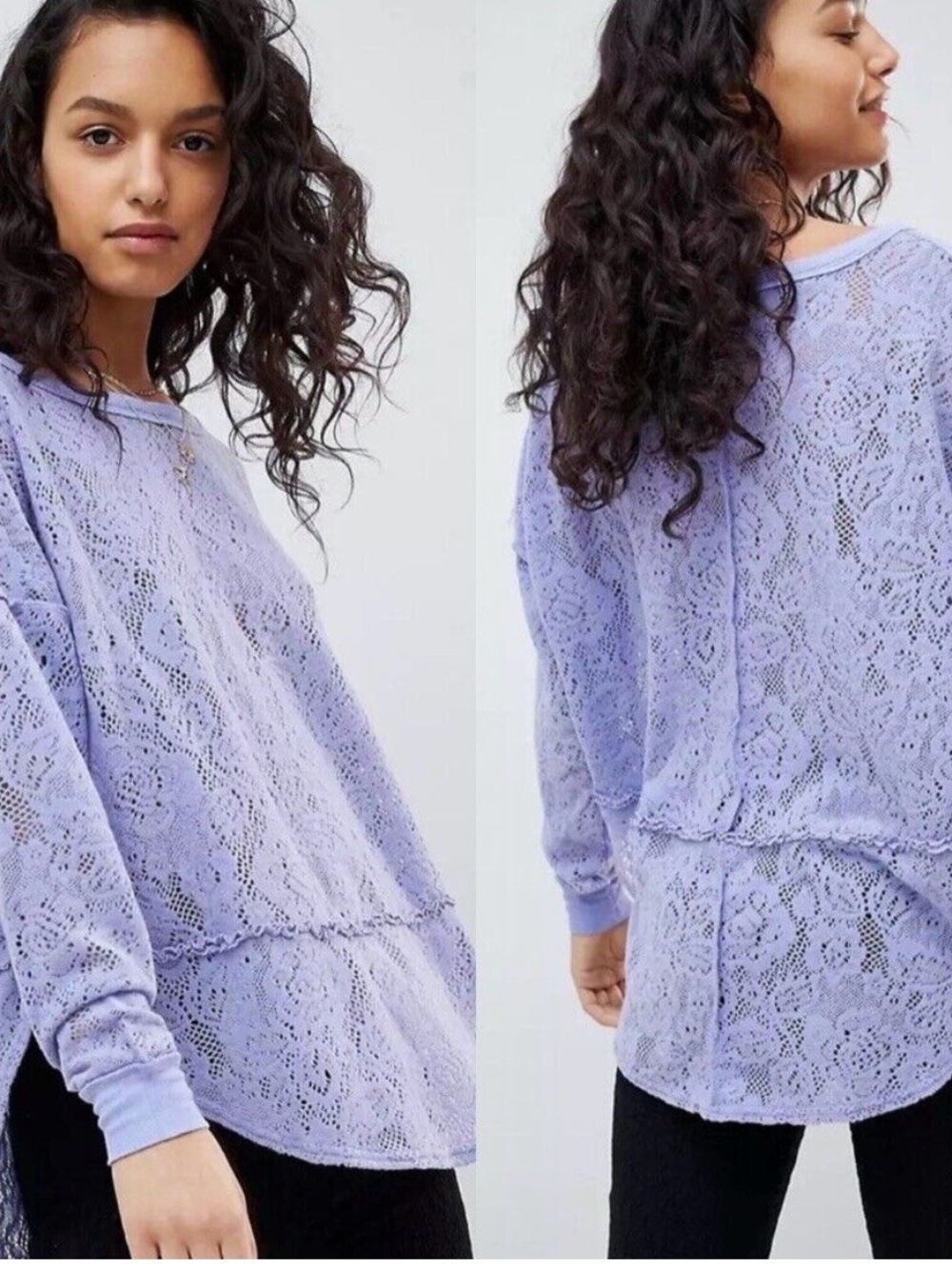 Free People Sheer Long Sleeve Blouse – Women’s Size Small (Oversized Fit) Purple